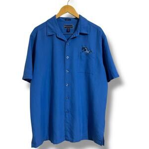 Weekenders royal blue luau Hawaiian summer Casual Button Down Shirt embroidery
